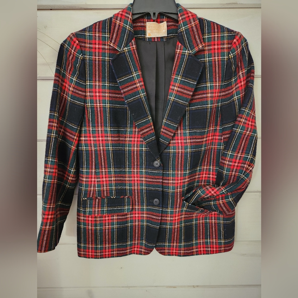 VINTAGE PENDLETON Tartan Plaid Wool Blazer size 12